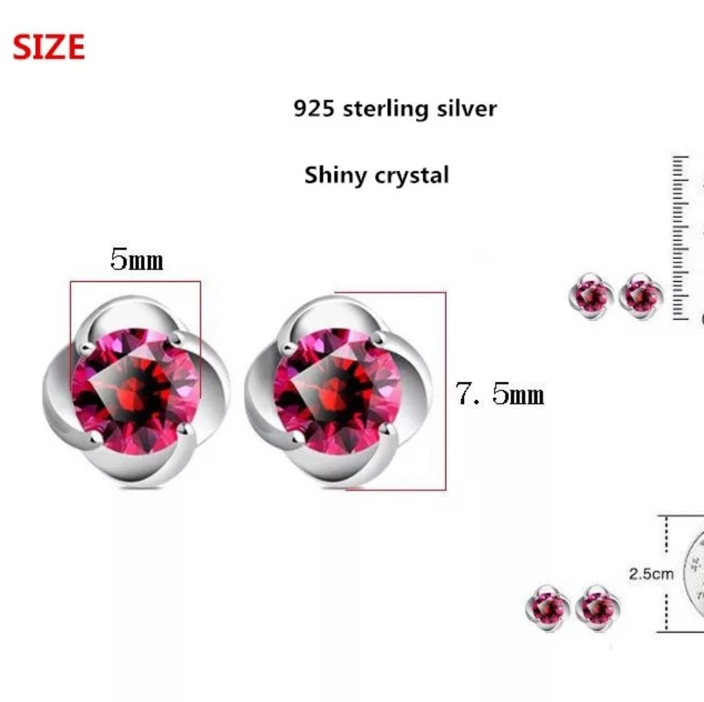 NEW 925 Silver Round Pink Sapphire Stud Earrings - Picture 9 of 12